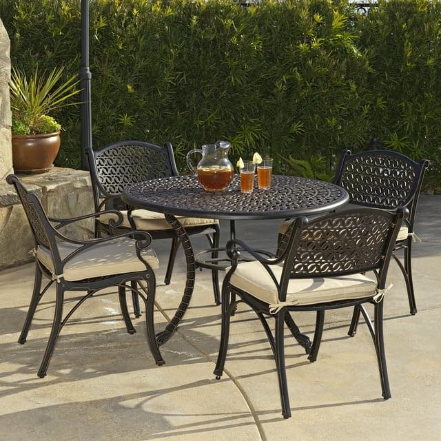 Mazatzal 5-Piece Patio Dining Set, Outdoor All-Weather Cast Aluminum Furniture Set with Umbrella Hole, Outside Table and Chair Set with Cushions, Large Metal Table and Patio Chairs for Patio Garden Mazatzal