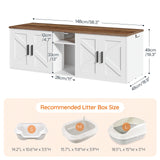 HOOBRO Double Litter Box Enclosure, Hidden Litter Box Enclosure with Corridor, Cat Litter Box Furniture with Storage Layer, Wooden Litter Box Cabinet with Hooks, White and Walnut WH15MW01 HOOBRO