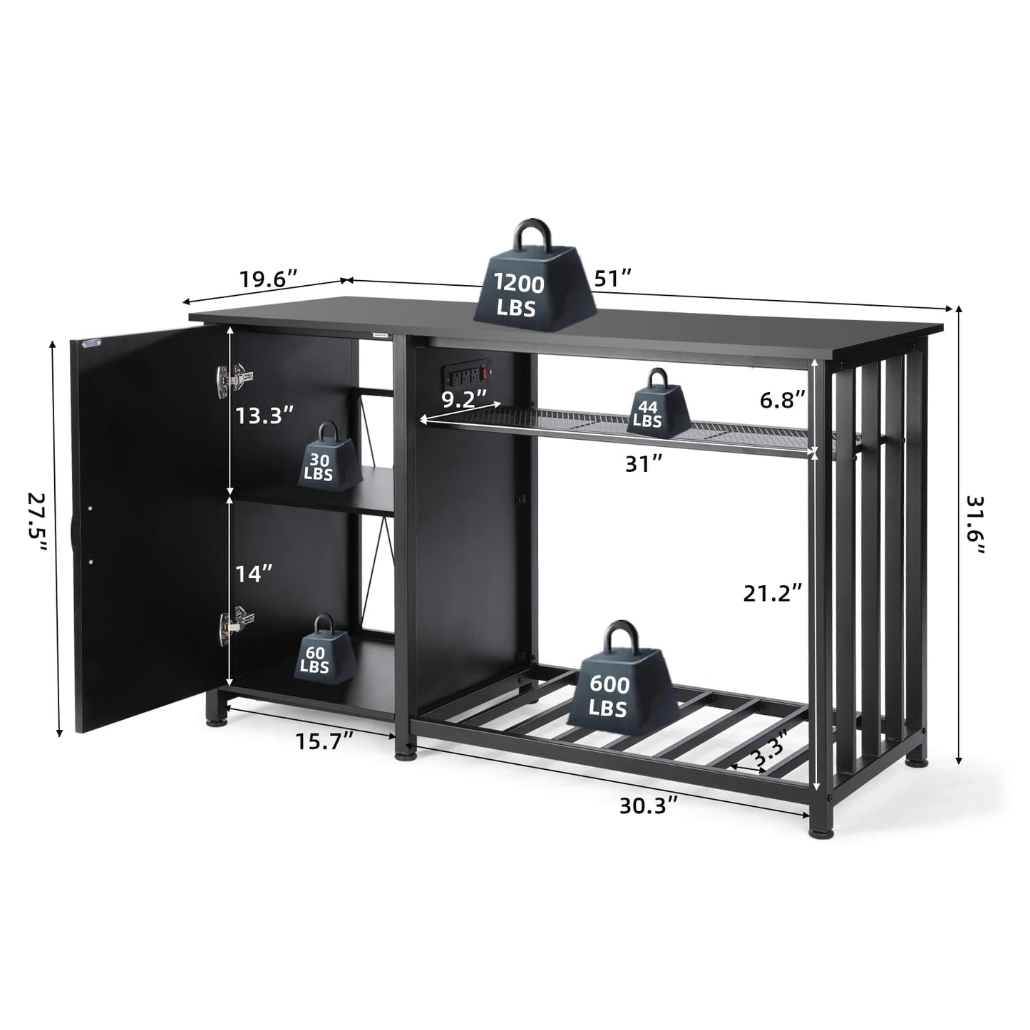 VOWNER 55-75 Gallon Fish Tank Stand, Aquarium Stand with Power Outlets, Cabinet for Fish Tank Accessories Storage, Heavy Duty Metal Frame, Suitable for Fish Tank, Turtle Tank, 1200LBS Capacity, Black