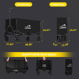 Ladkou Collapsible Foldable Wagon, Heavy Duty Beach Wagon Cart with 140L Capacity and 220LBS Load, Portable Utility Grocery Wagon for Outdoor Camping Garden, Black Ladkou