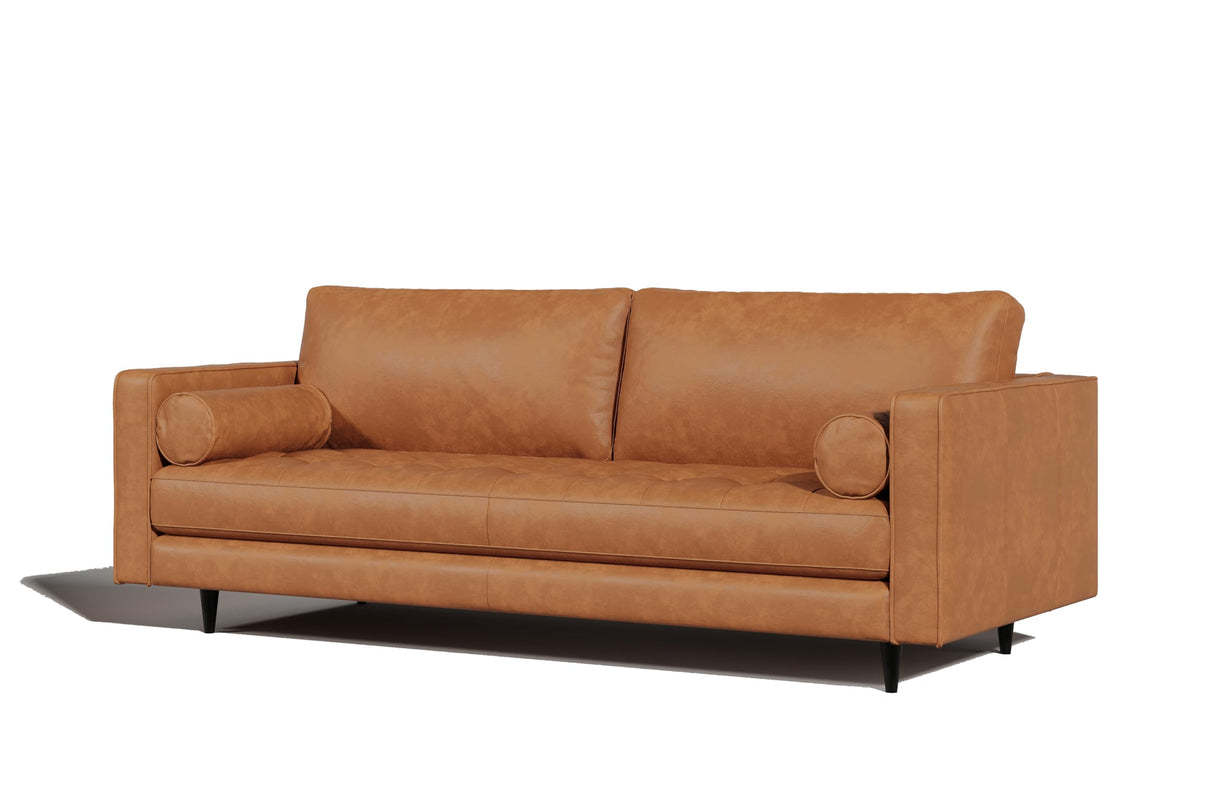Valencia Isabella 88" Wide Sofa with 2 Bolsters | Italian Nappa 11000 Full Grain Leather, Mid-Century Tufted Couch for Living Room, Kiln-Dried Wood Frame, Down Feather Filling, Cognac VALENCIA THEATER SEATING