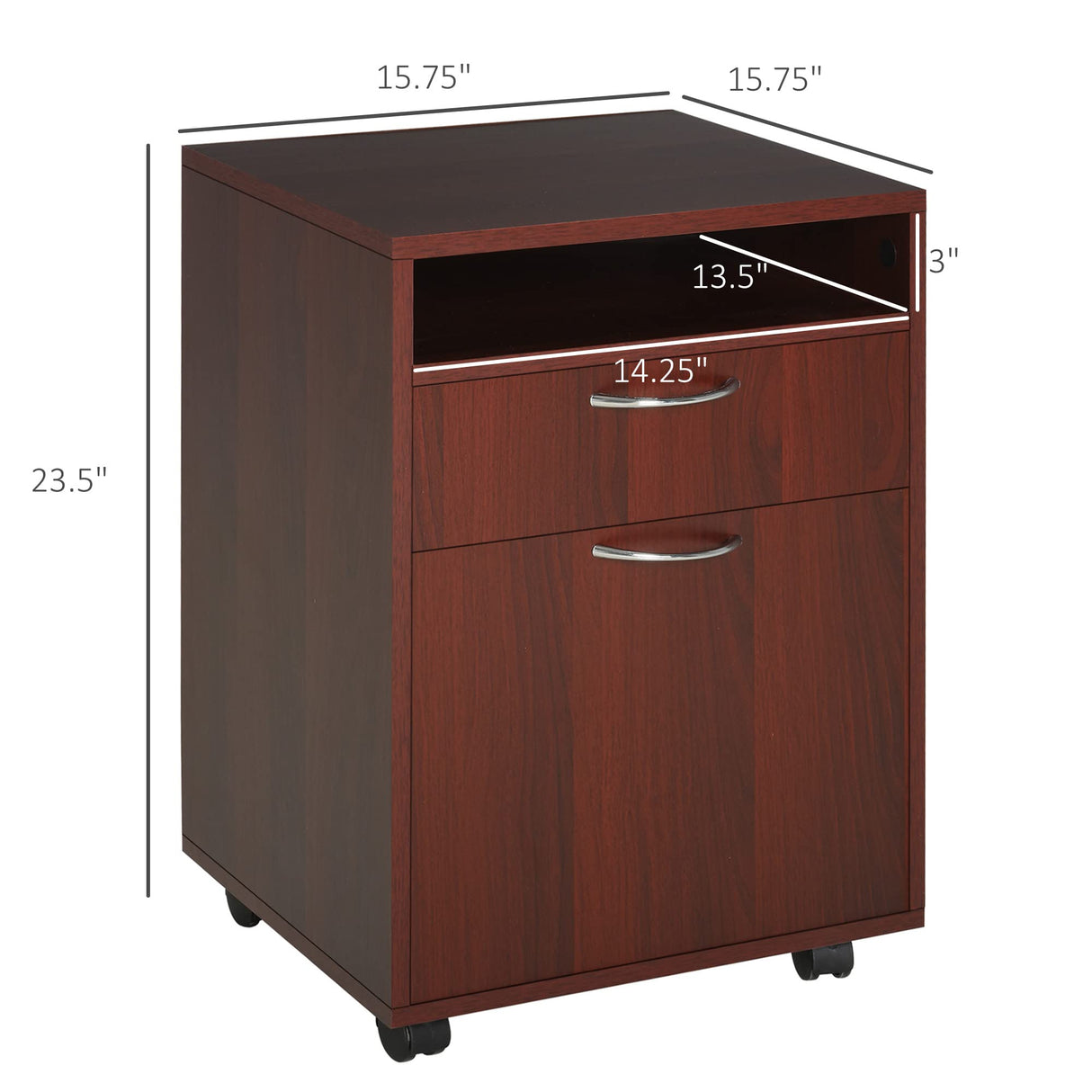 HOMCOM Mobile Storage Cabinet Organizer with Drawer and Cabinet, Printer Stand with Castors, Brown HOMCOM