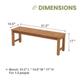 OC Orange-Casual 51" Acacia Wood Outdoor Bench, Backless Patio Dining Bench with Slatted Seat for Garden, Poolside & Entryway OC Orange-Casual