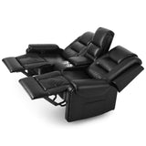 Large Massage Recliner Loveseat with Storage Console Lumbar Heating, PU Leather Reclining Sofa Chairs, Ergonomic Living Room Loveseat Chairs with 2 Cup Holders (Black) COSVALVE