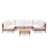 LAUSAINT HOME 7-Piece All-Weather Outdoor Sectional Sofa Set PE Wicker Patio Conversation Set with Thick Cushions & Coffee Table for Garden (Beige) LAUSAINT HOME