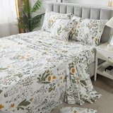 FADFAY 100% Egyptian Cotton Sheets Twin Botanical Printed Floral Sheets Yellow Flowers & Leaves Pattern Farmhouse Bedding Soft and Breathable French Country Bedding 4Pcs Deep Pocket Twin Sheet Set FADFAY