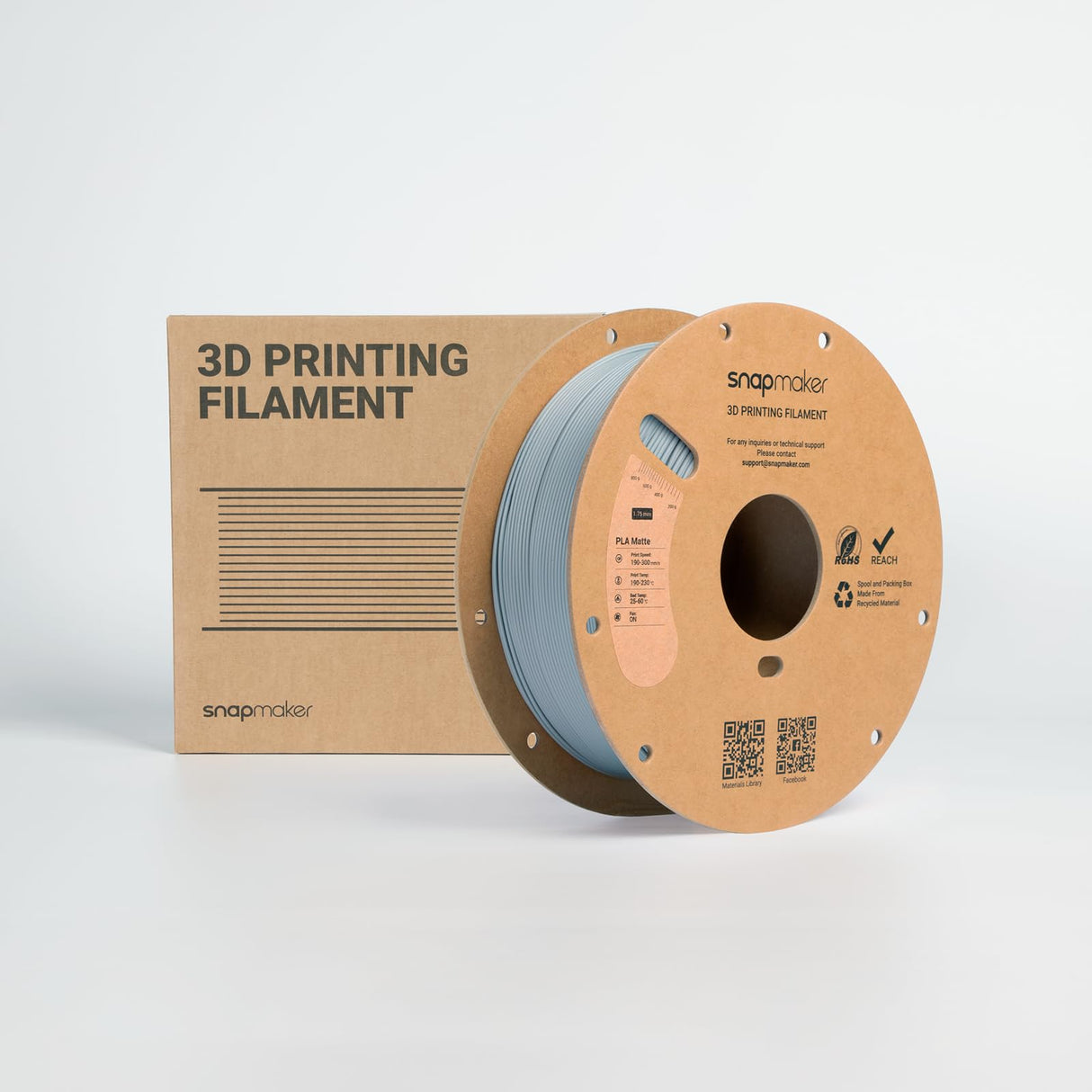 Snapmaker Matte PLA Filament 1.75mm, 3D Printer PLA Filament, Dimensional Accuracy +/- 0.02 mm, 300mm/s High Speed Printing Clog-Free Filament for Most FDM Printers, 2.2lbs Ash Grey Snapmaker