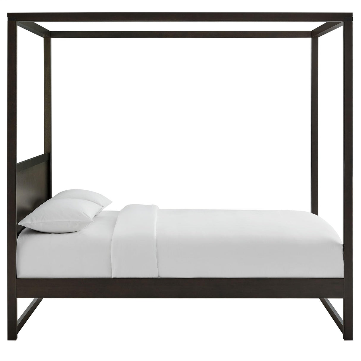 Modway Alva Queen Size 4-Post Wood Platform Canopy Bed in Smoked Oak – with with Headboard and Solid Rubberwood Frame Modway