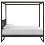 Modway Alva Queen Size 4-Post Wood Platform Canopy Bed in Smoked Oak – with with Headboard and Solid Rubberwood Frame Modway