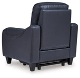 Signature Design by Ashley Mercomatic Contemporary Leather Match Wall Hugger Power Recliner with Adjustable Headrest and USB Ports, Blue Signature Design by Ashley