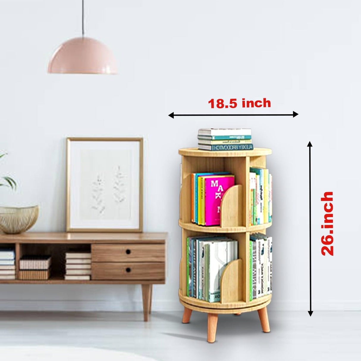 PrimeNex Rotating Bookshelf Tower 360° Display Bookcase, 2 Tier Floor Standing Book Shelf Storage Rack for Kids&Adult, Solid Wood Small Corner Bookshelf Organizer for Bedroom, Living Room, Natural PrimeNex
