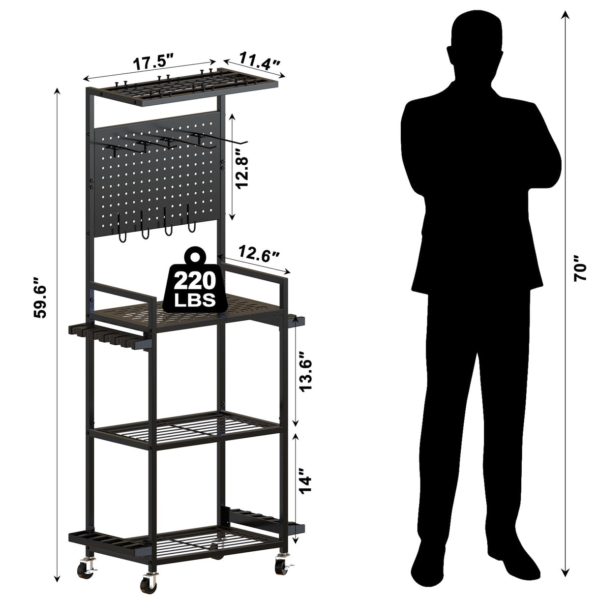 Fishing Rod Holders for Garage, Fishing Rod Storage Rack with Hooks & Wheels, Fishing Pole Holder Organizer, Tackle Box & Reel Storage Black SEEAHEAD