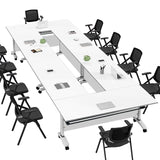 Conference Table, Folding Conference Room Tables With Flip-Top Design, With Caster Rectangular Modular Conference Room Table, for Office Conference Room Training Room 47x20x30in( WxDxH) 6PCS-White HSHBDDM