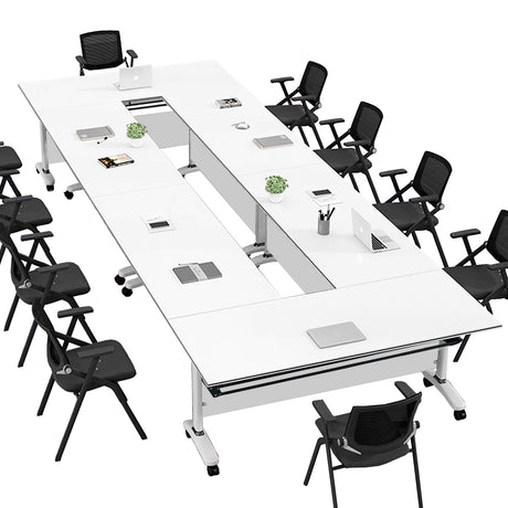 Conference Table, Folding Conference Room Tables With Flip-Top Design, With Caster Rectangular Modular Conference Room Table, for Office Conference Room Training Room 47x20x30in( WxDxH) 6PCS-White HSHBDDM