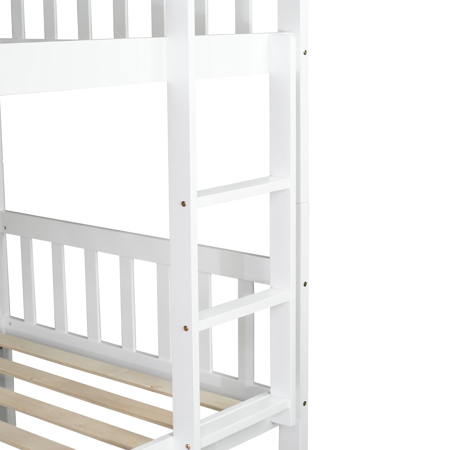 UOCFYK Twin Over Twin Wood Bunk Bed with Trundle for Kids Boys Girls,Solid Wood Bedframe w/Ladder & Safety Guardrails, Convertible into Twin Size Beds,No Box Spring Needed, White