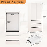 Mhsatyrs Armoire Wardrobe Closet with Drawers：75" Large White Wardrobe Closet Cabinet with 6 Doors for Hanging Clothes, Modern Wooden Bedroom Armoires with 9 Drawers and Storage (B+B+B, 94.5") Mhsatyrs