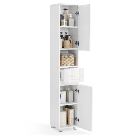 VASAGLE Tall Bathroom Cabinet, Slim Bathroom Storage Cabinet, Freestanding Narrow Cabinet with a Drawer, Adjustable Shelves, Open Compartment, for Small Spaces, White UBBC560P31 VASAGLE