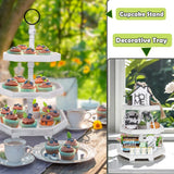 3 Tiered Tray Stand White Tier Serving Tray, Three Decorative Trays, Wooden Cupcake Stand 3 Tiered Farmhouse Tray for Home Decor(L 13.8” W 12.5” H 21.8”) MRPAPA
