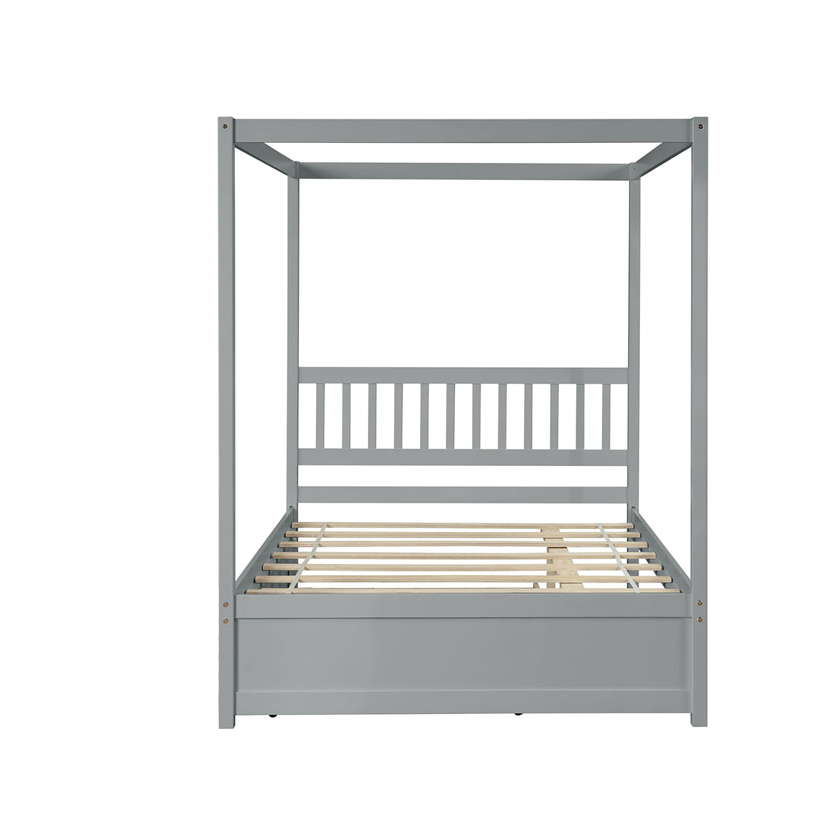 Bellemave Full Size Canopy Bed with Twin Size Trundle, Wood Full Platform Bed with Headboard, Modern 4 Poster Panel Bed for Kids, Teens, Adults. No Box Spring Needed (Gray) Bellemave