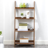 Maydear Bamboo Ladder Shelf Bookcase, 4-Tier Leaning Bookshelf Free Standing Organizer Storage Shelves for Living Room, Bedroom, Kitchen, Home Office, Balcony (Walnut) Maydear