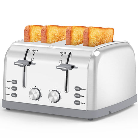 Toaster 4 Slice,Retro Stainless Steel Toater with 7 Shade Settings,Best Prime Toaster for Waffles, 4 Slice Toaster with 3 Mode，Bagels and More Lainsten Toaster T-527 LAINSTEN