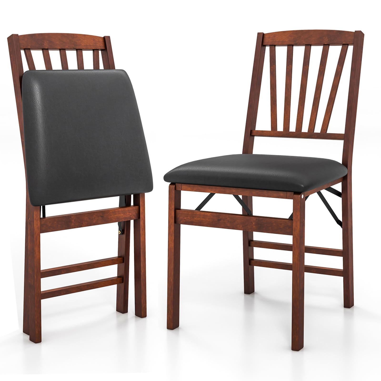 KOTEK Folding Dining Chairs Set of 2, Wooden Kitchen Chairs with Padded Seat & Solid Wood Frame, 400 LBS Weight Capacity, No Assembly Foldable Chair for Dining Room, Living Room - WoodArtSupply