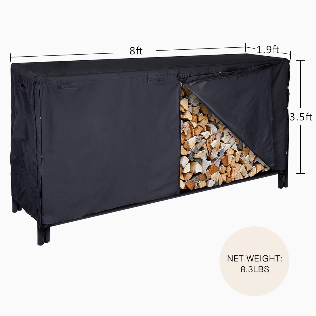 VIVOHOME 12ft Waterproof Firewood Log Rack Cover, Heavy Duty 600D Oxford Weather Resistant with VIVOHOME 8ft Waterproof Firewood Log Rack Cover, Heavy Duty 600D Oxford Weather Resistant VIVOHOME