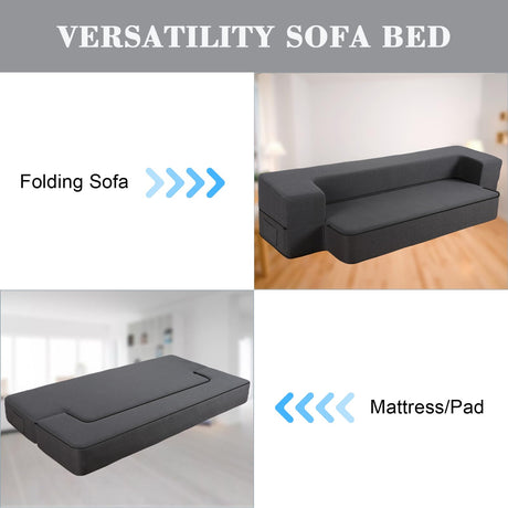 HonTop 8 Inch Folding Sofa Bed Couch Queen Memory Foam Convertible Futon Sleeper Chair Foam Bed for Bedroom Living Room Guest, Dark Grey HonTop