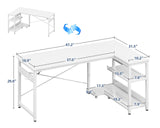 Casaottima L Shaped Computer Desk, 48 Inch Small Corner Desk with Storage Shelves & PC Stand, Reversible Gaming Desk for Bedroom, Modern Writing Study Table for Home Office, White Casaottima