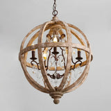LOVEDIMA New 24" Wide Retro Rustic Weathered Wooden Globe Chandelier Crystal 5-Light Pendant Lighting LOVEDIMA