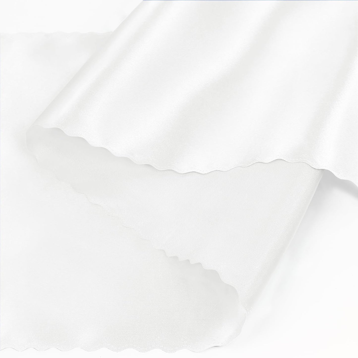 Eychei Set of 5 White Satin Table Runners, 12" x 108" Long Bright & Smooth Table Runner with Scalloped Edges, Satin Table Cloth Table Runner Decor for Wedding, Party, Banquet