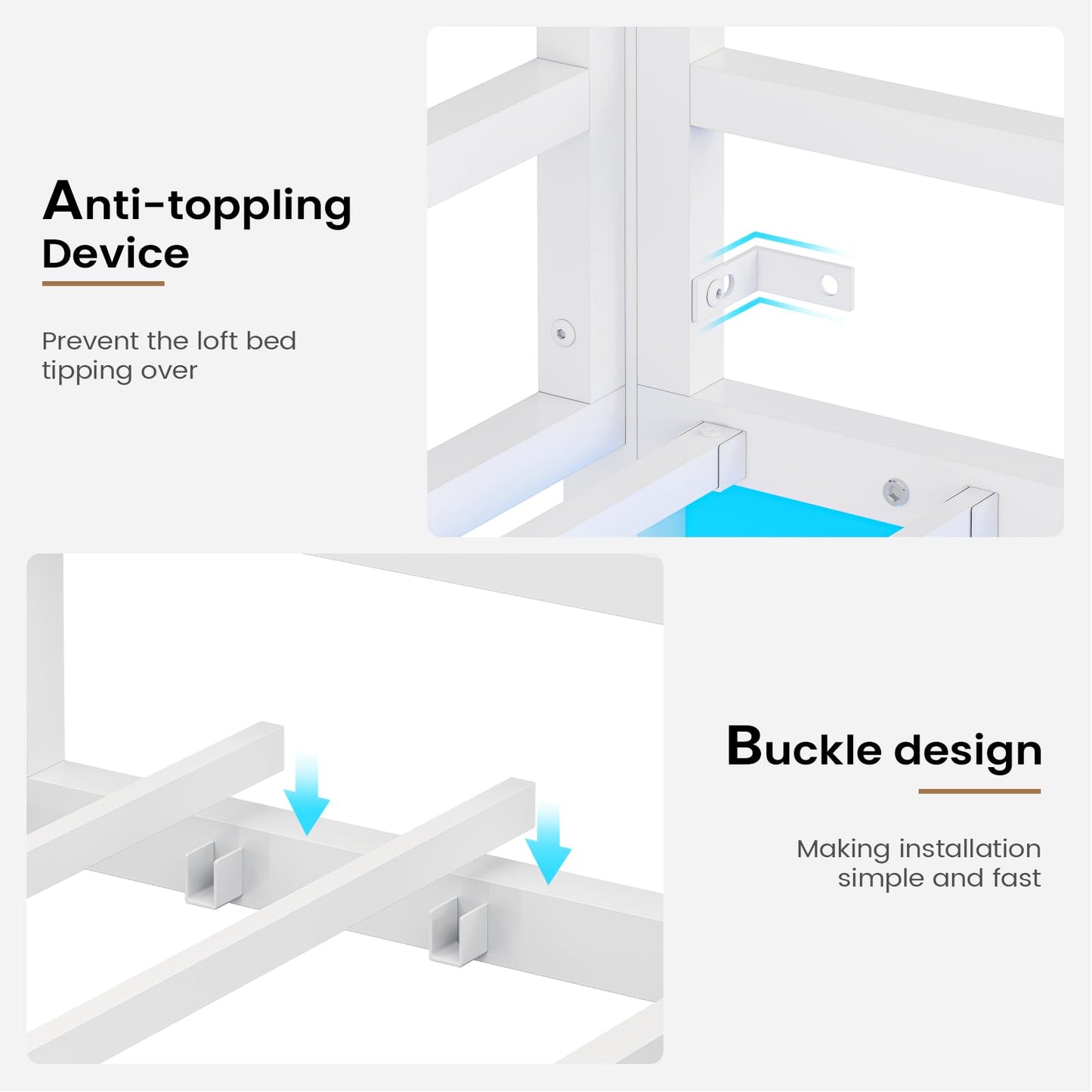 Hasuit Space-Saving Twin Loft Bed with RGB LED Lights and Guardrail, Metal Frame with Clothes Rack - WoodArtSupply