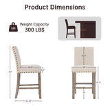 Bar Stools Set of 4, 25.5' Farmhouse Counter Height Barstools, Linen Upholstered Bar Chairs with Ergonomic Backrest and Wood Legs for Kitchen Island, Home Bar, Beige Farati