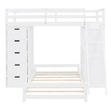 CITYLIGHT Twin Over Twin Bunk Beds with Storage,Desk,USB Ports and LED Light,Wood Twin Loft Bed with Movable Lower Bed,L Shaped Bunk Bed for Kids,Teens,Adults,No Box Spring Needed (White) CITYLIGHT