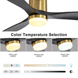 Sofucor Ceiling Fan With Lights 52 Inch Flush Mount Ceiling Fan with Remote Control, Wood Blades Modern Outdoor Ceiling Fan for Bedroom/Farmhouse/Patio/Indoor, Quiet DC Motor Sofucor