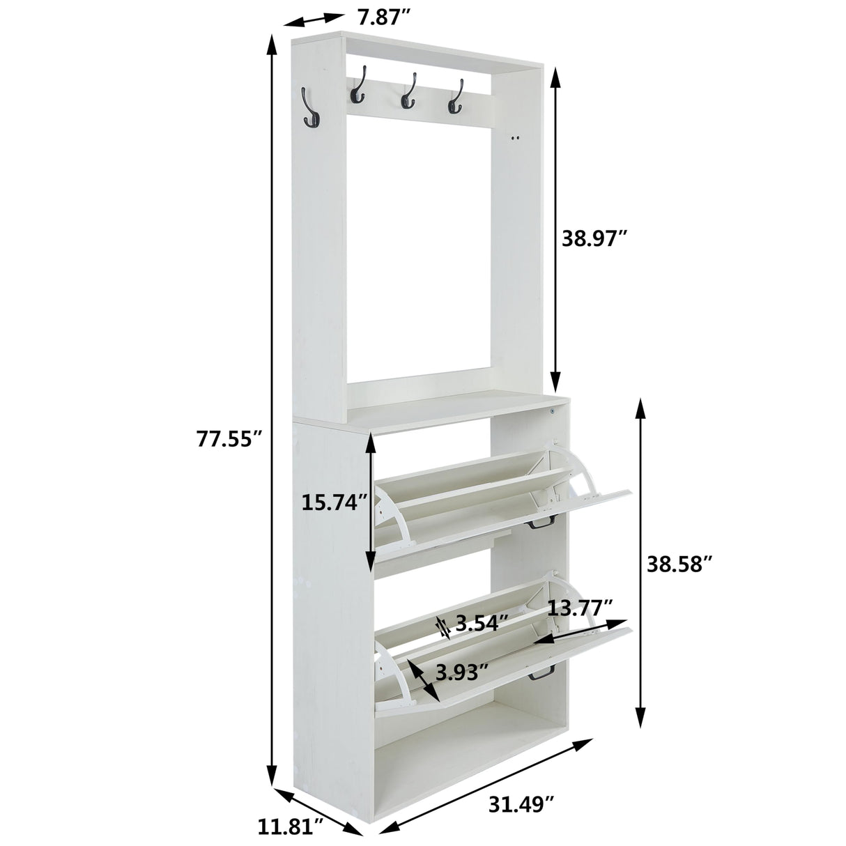 Betoko Hall Tree with Shoes Storage,Farmhouse Entryway Coat Rack Wooden Hallway Mudroom Tree Bench Corner Tree Cabinet with 5 Coat Hooks & 2 Shoes Cabinets and Open Shelf(Rustic White) Betoko