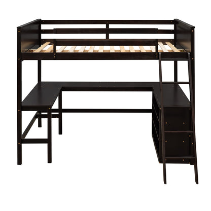 Espresso Wooden Full Size Loft Bed with Integrated Desk and Storage by Harper & Bright Designs - WoodArtSupply