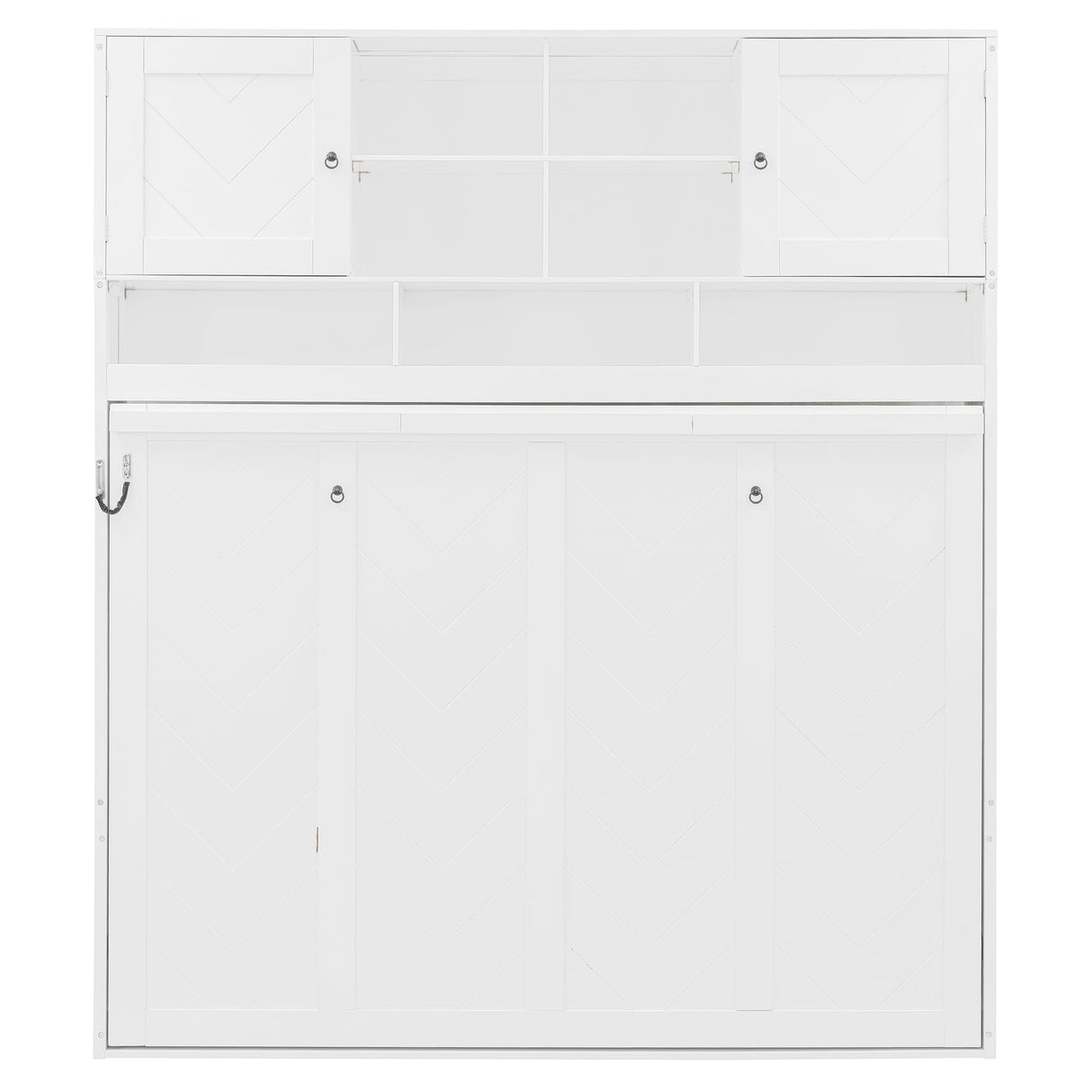 Queen Horizontal Murphy Bed with Storage Shelves,Wood Folding Hideaway Murphy Wall Bed with Storage Bookcase for Adults (B White) MERITLINE