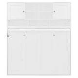 Queen Horizontal Murphy Bed with Storage Shelves,Wood Folding Hideaway Murphy Wall Bed with Storage Bookcase for Adults (B White) MERITLINE