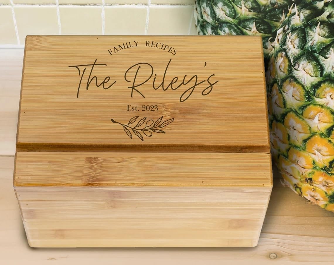 Personalized Recipe Box, Family Wood Recipe Box, Wedding Gift, Gift for newlywed, Custom Wooden Recipe Box, Engraved Recipe Box Kitchen Gift - WoodArtSupply