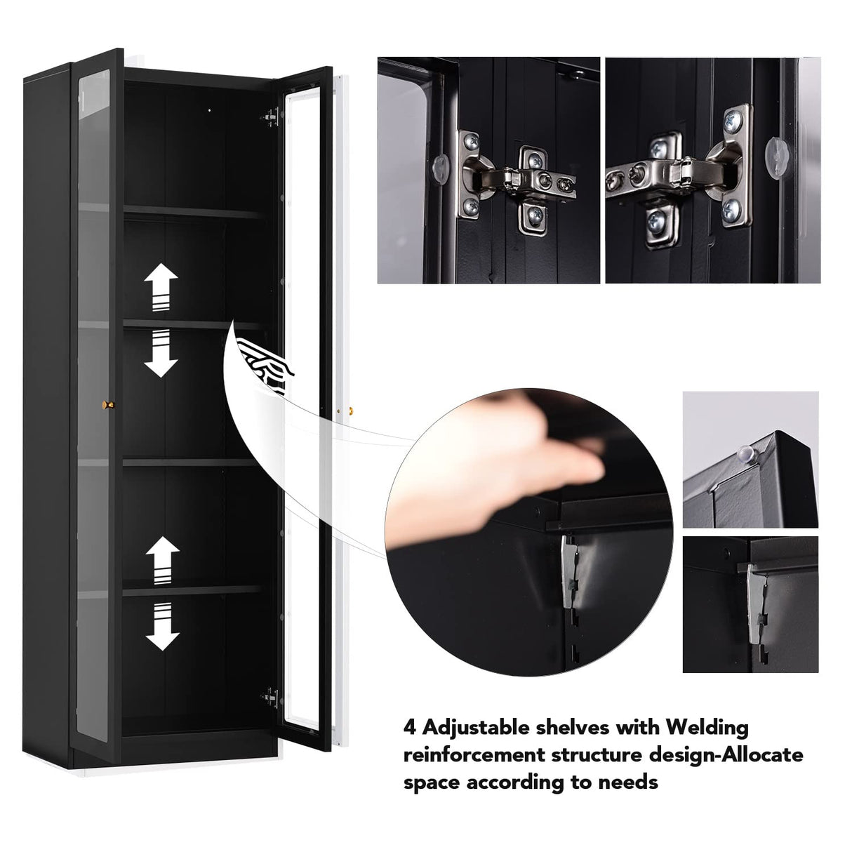 IRONMIX Display Cabinet with Doors, Curio Cabinet with 4 Adjustable Shelves, 71" Tall China Cabinet for Living Room, 5-Tier Display Case Tall Bookcase for Home Office (23.5 W, Black) IRONMIX