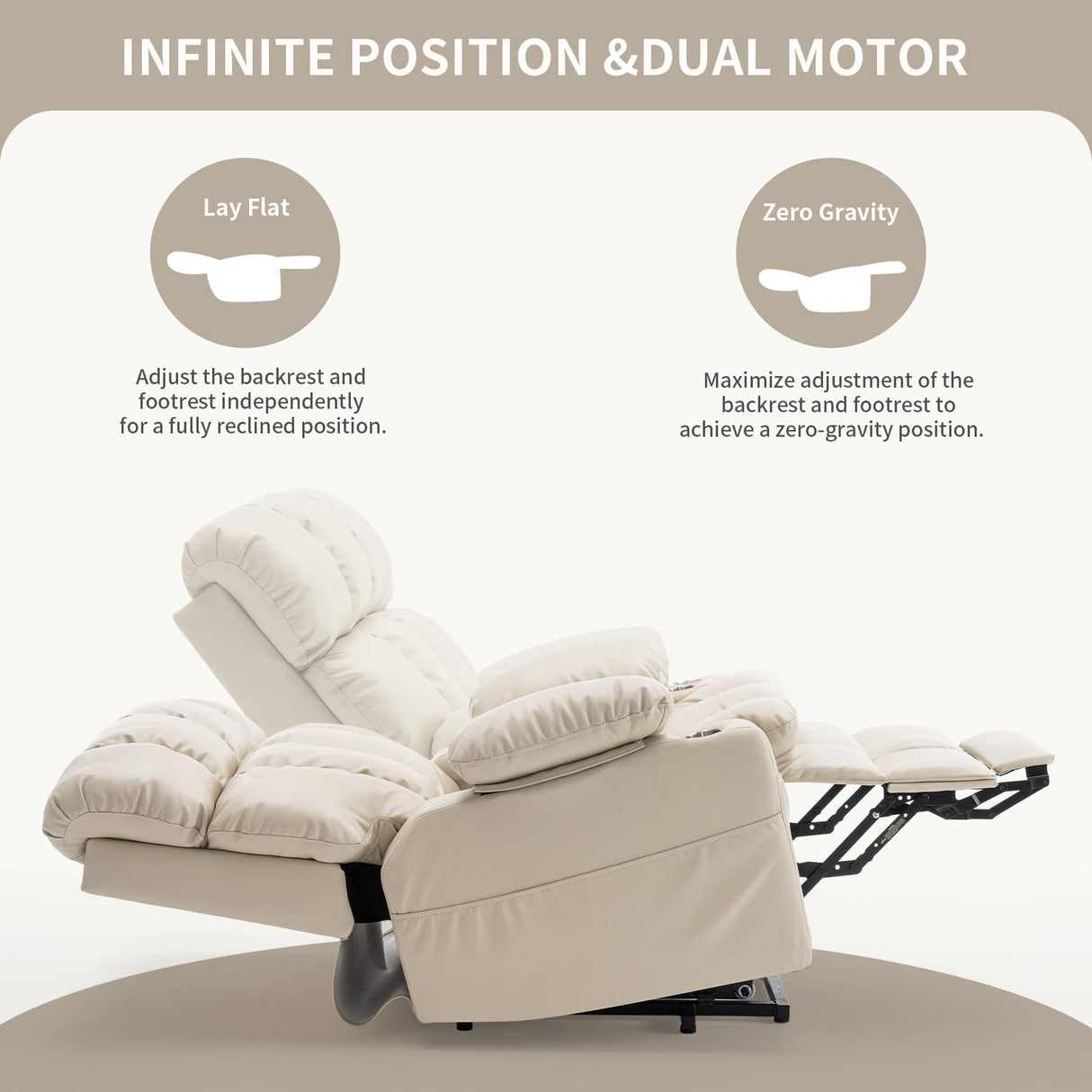 Zuacs Dual Motor Power Lift Recliner Chair for Elderly,Infinite Position, Lay Flat Recliner with Massage and Heat, Adjustable Headrest, USB&Type-C,Cup Holders,Faux Leather Beige,Medium Zuacs