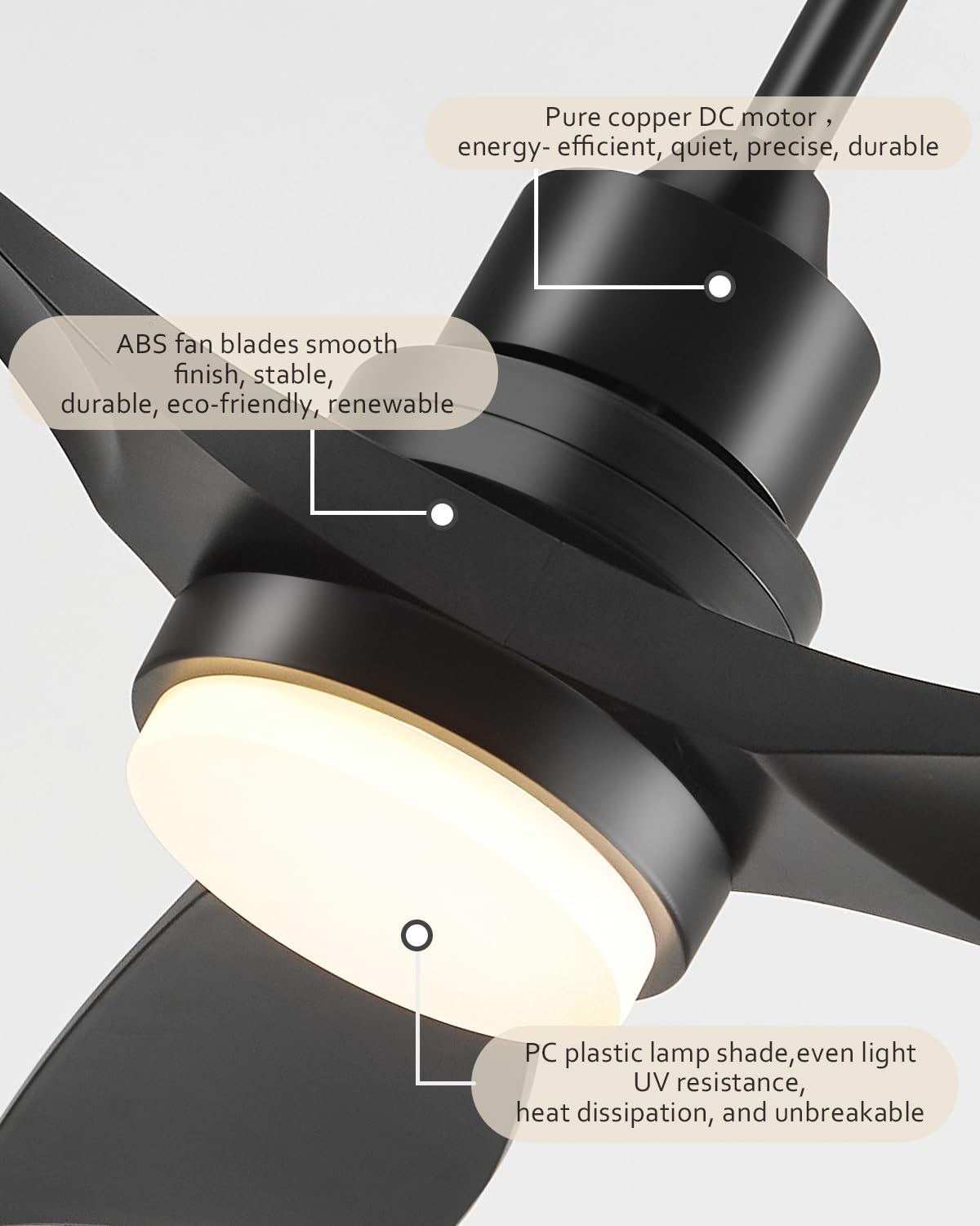 Forrovenco Ceiling Fan with Lights Remote Control, 52 Inch Black Ceiling Fans with 3 Downrods, 3 Blades, Timer, 6 Speed Modern Fan Quiet Reversible DC Motor for Patio Bedroom Outdoor/Indoor Forrovenco