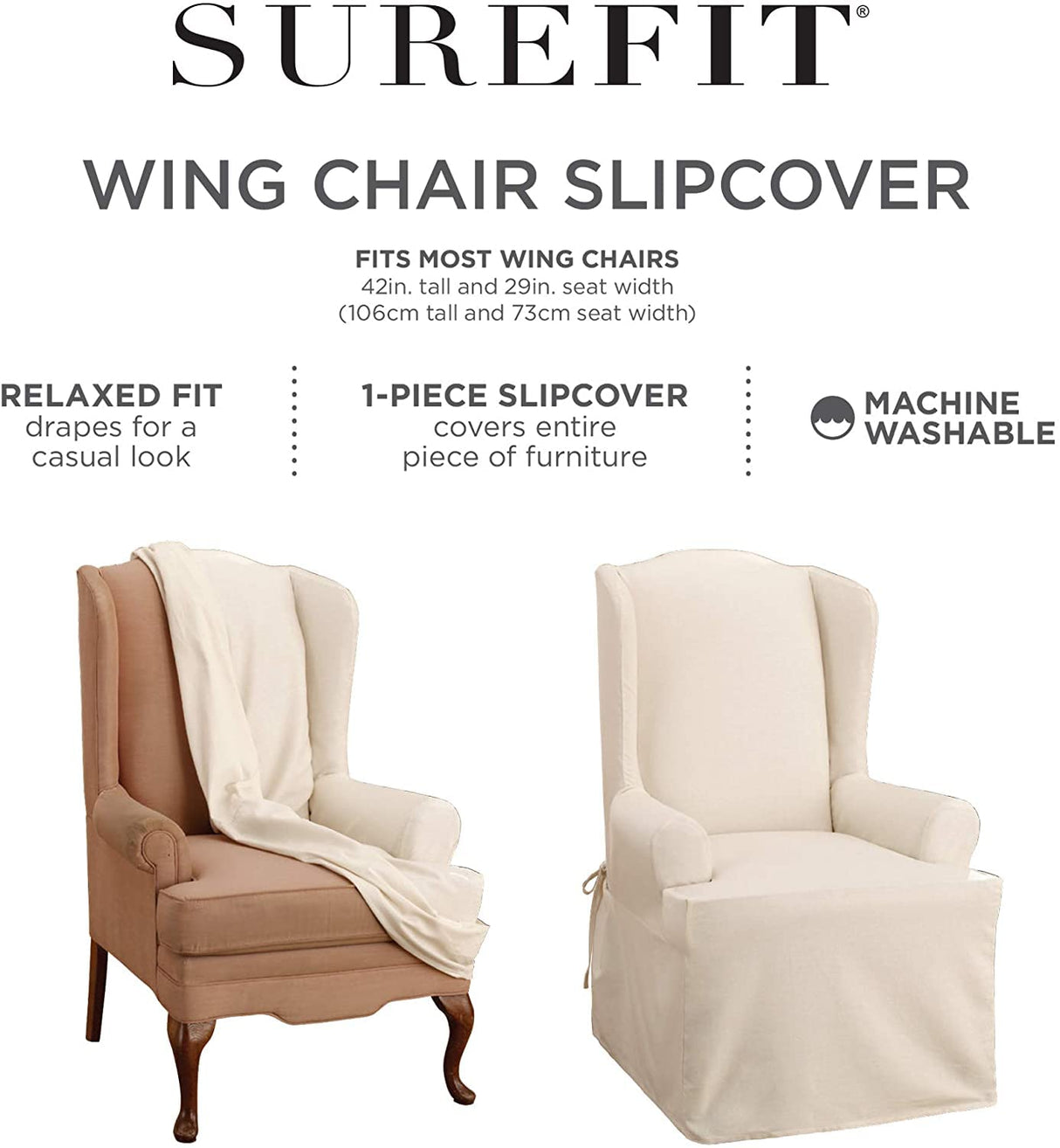 SureFit Essential Twill Parent Listing (Wing Chair, White) SureFit