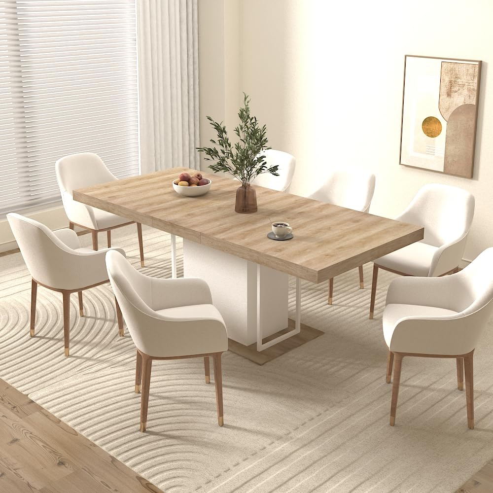 KEIKI Extendable Dining Table for 6-10 People, Dining Room Table for Gatherings, Living Meeting Room KEIKI