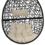 Sunnydaze Caroline Hanging Resin Wicker Egg Chair - 265-Pound Weight Capacity - Removable Beige Polyester Cushions