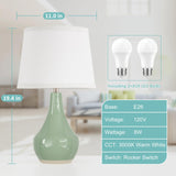 Seealle 19.4" Modern Ceramic Table Lamps for Night Stands - Bedside Lamps Set of 2 for Nightstand, Green Bedroom Lamp for Living Room Cute Desk End Table Office Guest Room Dresser Rocker Swtich Seealle