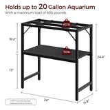 MAHANCRIS 20 Gallon Fish Tank Stand, Aquarium Stand with 2-Tier Storage Shelves, Heavy Duty Breeder Turtle Terrarium Stand Rack for Home Office, 24.0" L x 11.8" W x 24.4" H, Black FTBK2001 MAHANCRIS
