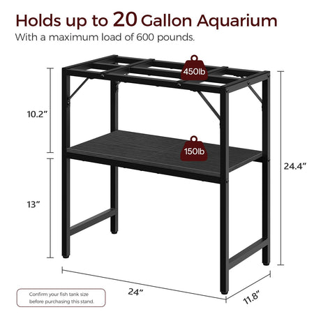 MAHANCRIS 20 Gallon Fish Tank Stand, Aquarium Stand with 2-Tier Storage Shelves, Heavy Duty Breeder Turtle Terrarium Stand Rack for Home Office, 24.0" L x 11.8" W x 24.4" H, Black FTBK2001 MAHANCRIS
