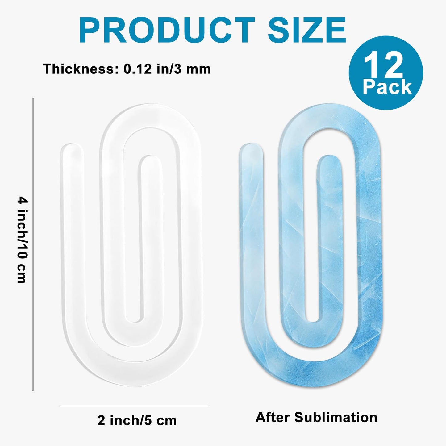 ToBeAce 12 Pcs Sublimation Paper Clips Jumbo Blanks, 4x2 Inch Acrylic Sublimation Paperclips Blanks Large, Personalized Paper Clips for Crafts, Gifts, Home, Office, School Use